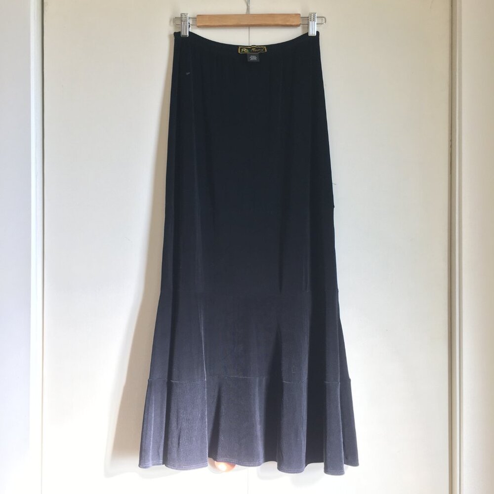 Vintage 90s Mirasol Black Tiered Slinky Grunge Maxi Skirt